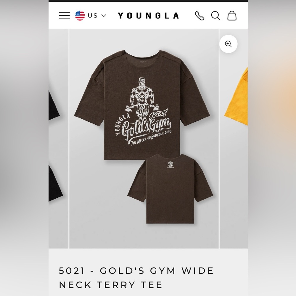 YoungLA X Golds Gym wide neck terry tee